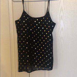 Black and gold polka dot chiffon tank